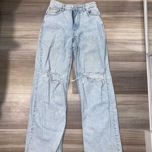 High waisted denim straight leg jeans